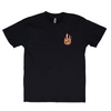 A black t-shirt with a Steadyrack flame logo.