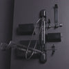 A black GearMate storage organiser system designed for cycling gear, featuring various compartments and hooks, integrated with a ProFlex Rack.