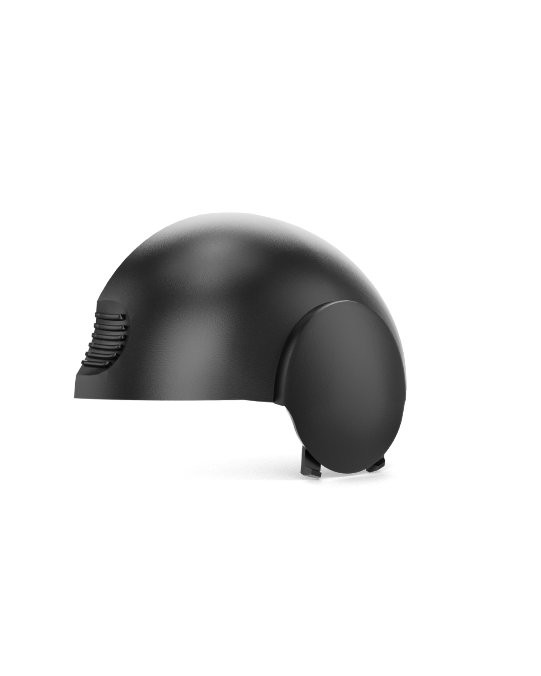 A side view of a black plastic end cap designed to cover the mounting plates on a Steadyrack Classic Range Rack.